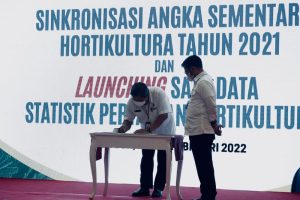 Menteri Pertanian, Syahrul Yasin Limpo saat hadir pada acara Sinkronisasi Angka Sementara Hortikultura Tahun 2021 dan Launching Satu Data Statistik Pertanian Hortikultura di Bogor.